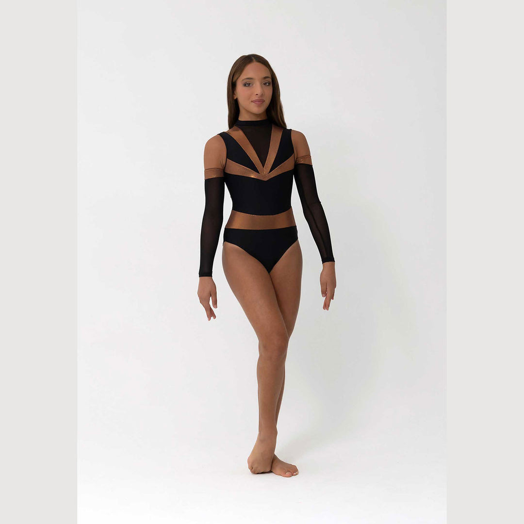 Studio 7 Dancewear Billie Leotard girl wearing Metallic Brass