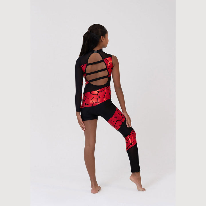 Studio 7 Dancewear Frankie Asymmetric Womens Metallic Unitard Black/Red back