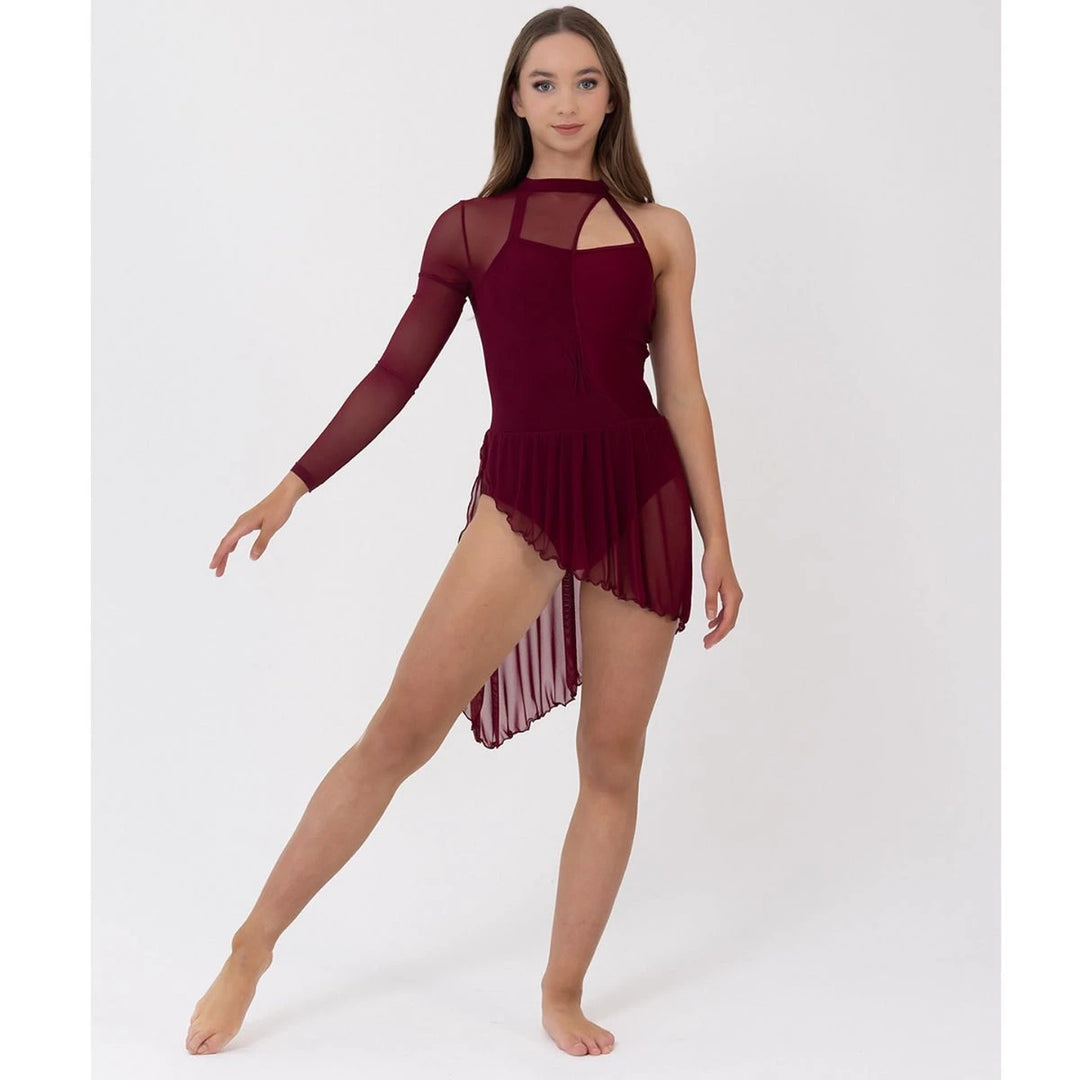 Studio 7 Dancewear Girls Asymmetrical Lyrical Dress CHD48 Burgundy front